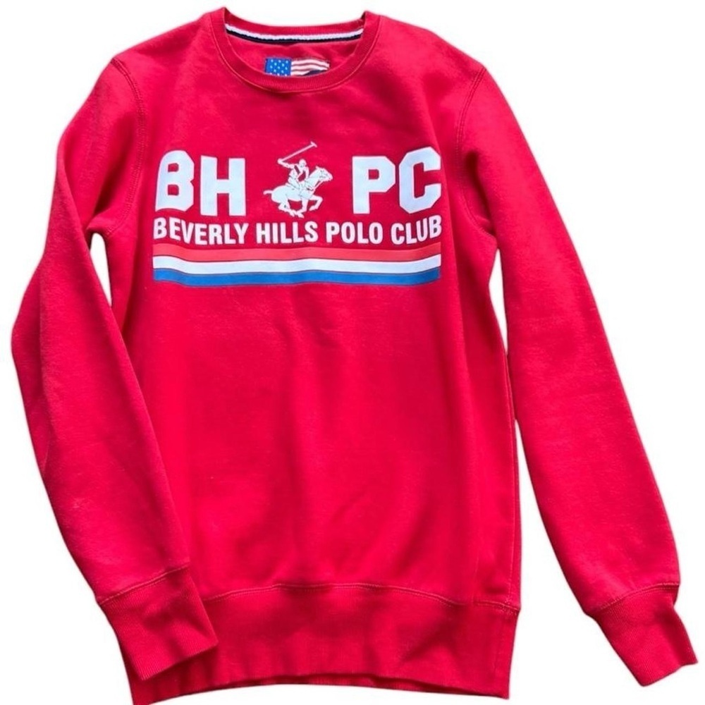 A106-Red vintage Beverly Hills Polo Club crewneck sweatshirt polo #crewneck